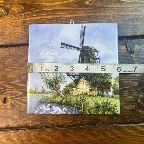 Hand Painted Vintage Ter Steege BV Holland 6" Wall Tile w/ Dutch Windmill - Picture 6 of 7